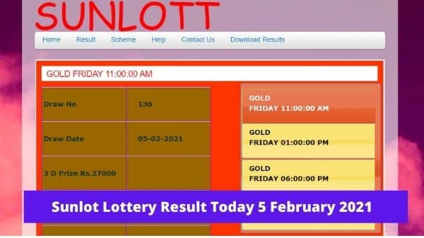 Sunlot Lottery Result Today 5 February 2021 - PrepareExams