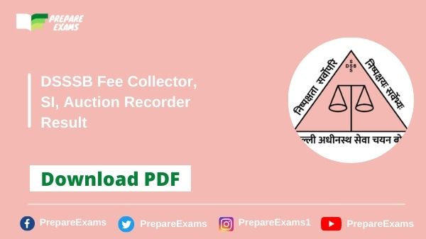 DSSSB Fee Collector, SI, Auction Recorder Result