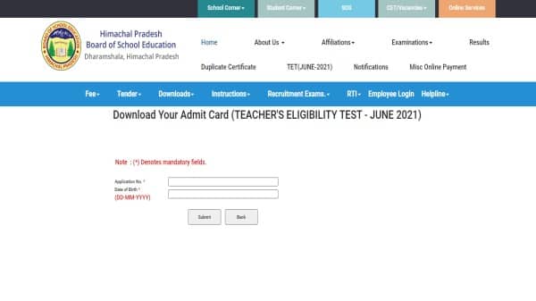 HPTET 2021 admit card Released @ hpbose.org: Direct link to download