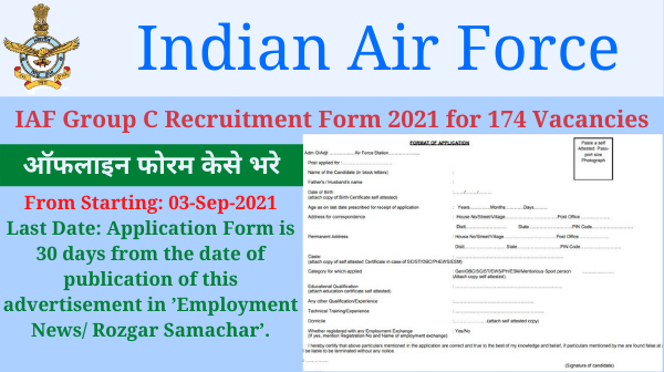 IAF Group C Recruitment Form 2021 for 174 Vacancie
