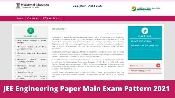 JEE Engineering Paper Main Exam Pattern 2021