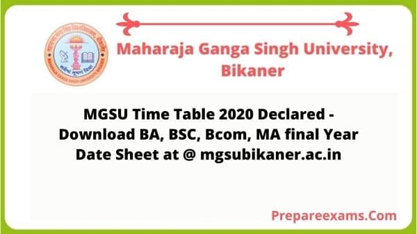 MGSU Time Table 2020 Updated Final years Exam Date Sheet
