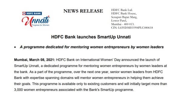 HDFC Bank launched the SmartUp Unnati programme