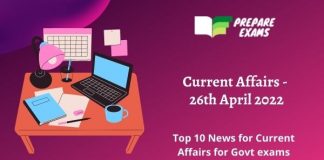 Today Top Current Affairs 26 April 2022