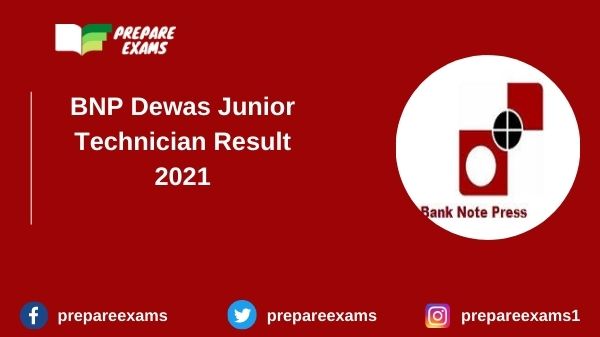 BNP Dewas Junior Technician Result 2021