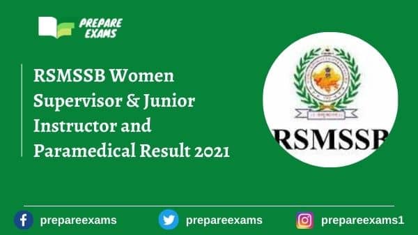 RSMSSB Women Supervisor & Junior Instructor and Paramedical Result 2021