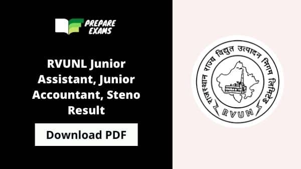 RVUNL Junior Assistant, Junior Accountant, Steno Result 2021