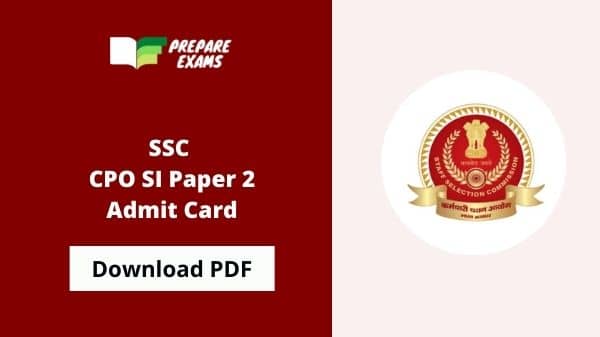 SSC CPO SI Paper 2 Admit Card