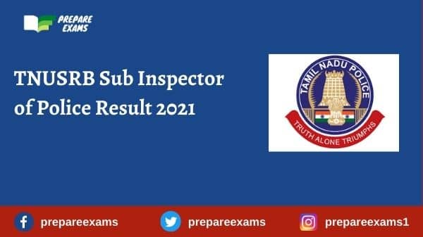 TNUSRB Sub Inspector of Police Result 2021