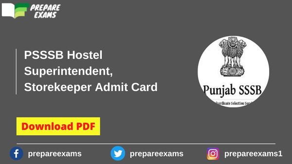 PSSSB Hostel Superintendent, Storekeeper Admit Card - PrepareExams