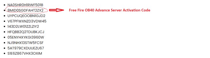 Free Fire OB40 Advance Server Activation Code