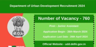 Department of Urban Development Recruitment 2024 Apply for 760 Junior Assistant Posts