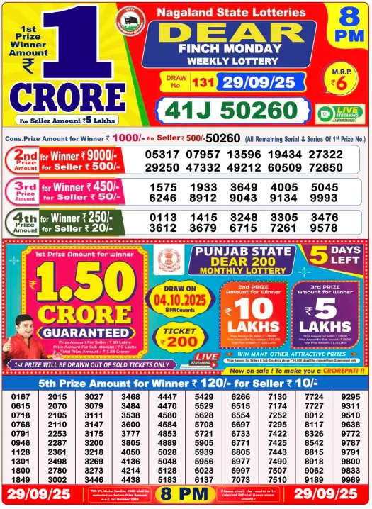 Lottery Sambad Result 8 PM September 29 2025